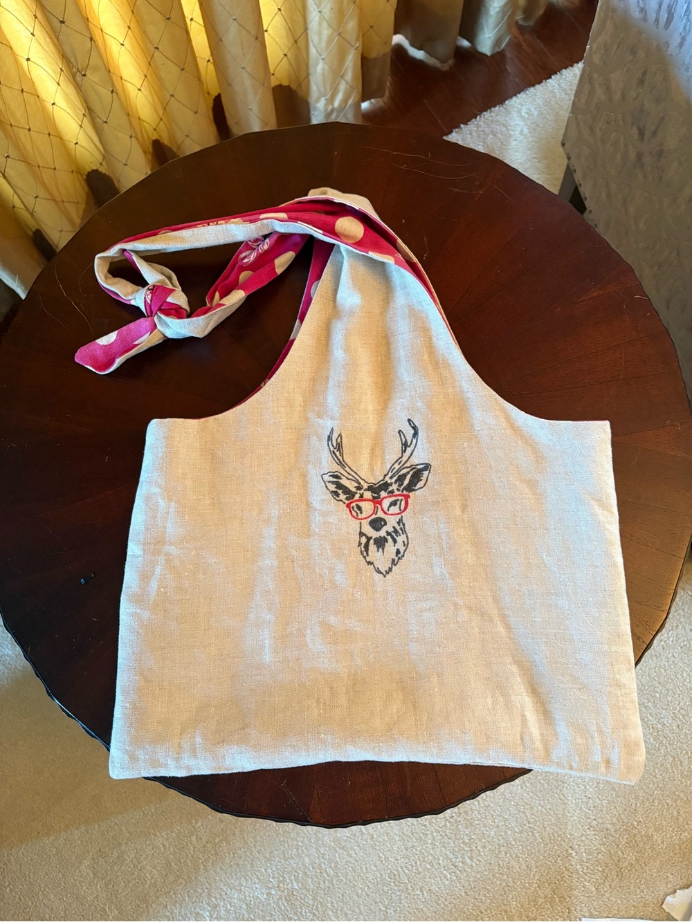 Handcrafted , reversible  linen cotton bag with Deer motif